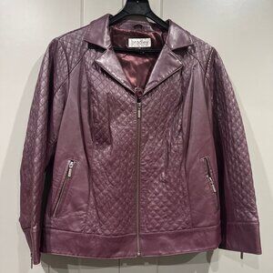 Bradley Bayou Moto Jacket Burgundy Leather Quilt Design Zip Pockets Lined Sz 2X